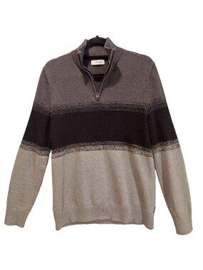 Calvin Klien cardigan Mens L Cotton grey black tight knit 1/4 Zip Career hipster